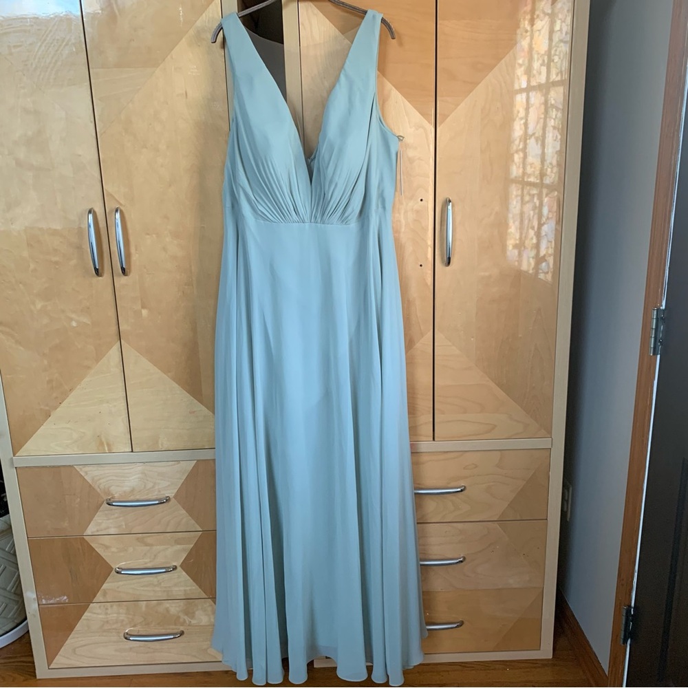 Jenny Yoo Ryan Dress Morning Mist Luxe Chiffon Size 19 New With Tags